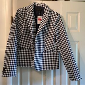 Women’s JCrew navy and white checked blazer.